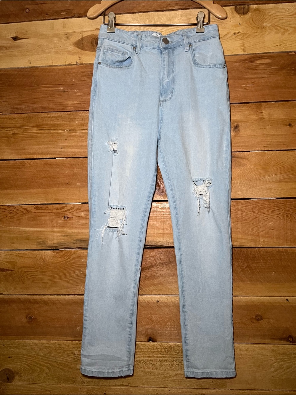 Cotton On Light Blue Distressed Straight Leg Jeans